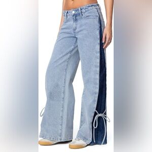 Edikted Contrast Panel Low Rise Wide Leg Jeans